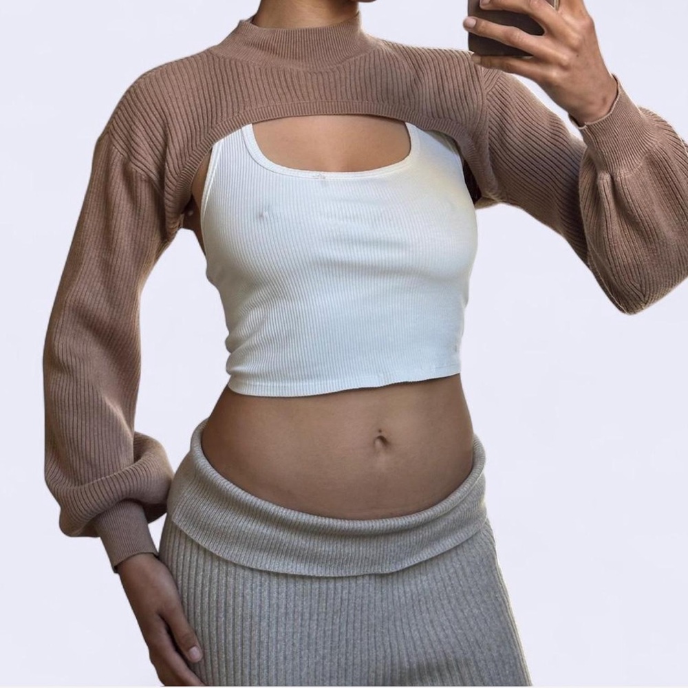 Cropped Brown Cutout Bolero Shrug